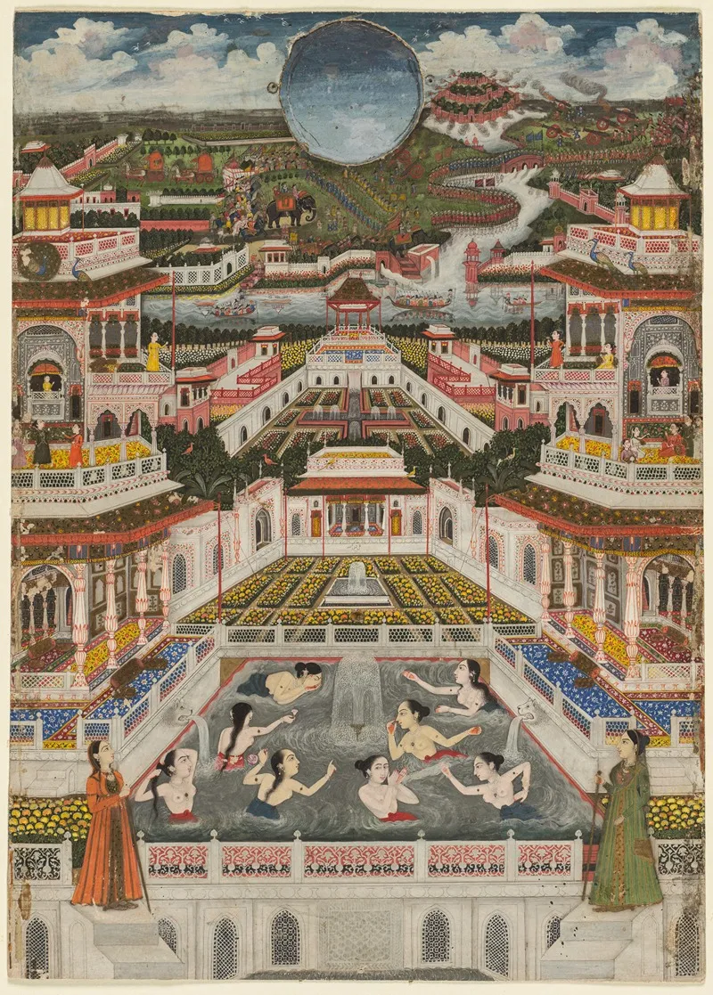 Women Bathing Before An Architectural Panorama Wall Art by Fayzullah - High-Resolution Digital Print