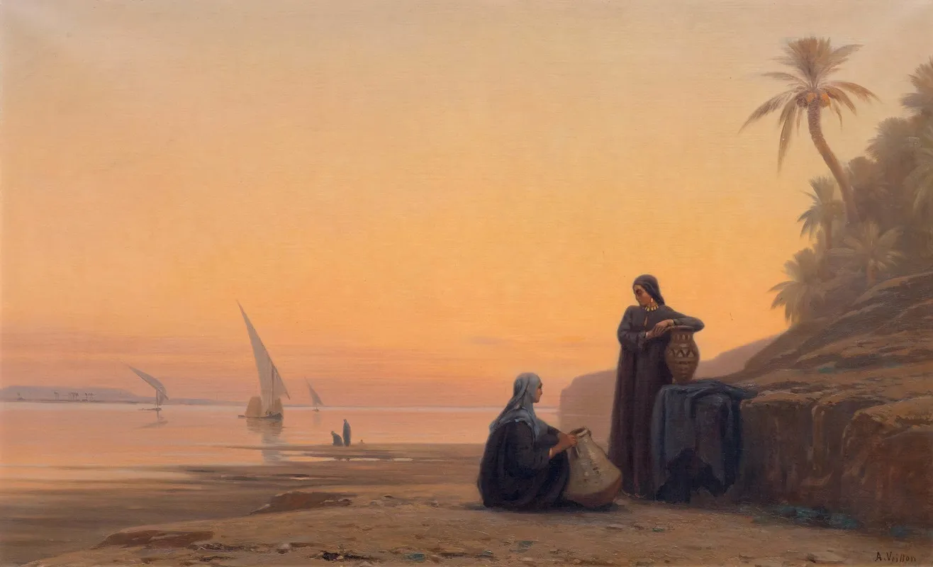 Women Carrying Water By The Nile Wall Art by Auguste Veillon - High-Resolution Digital Print