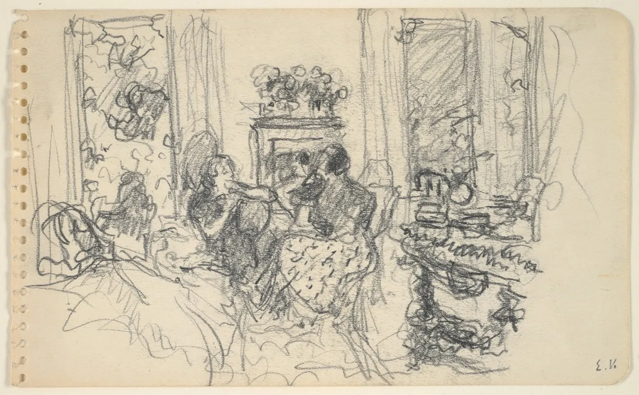 Women Conversing In A Salon With Open Windows And A Fireplace