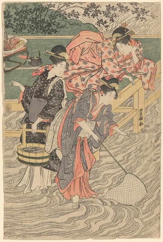 Women Fishing With Nets Wall Art by Toyokuni Utagawa - High-Resolution Digital Print