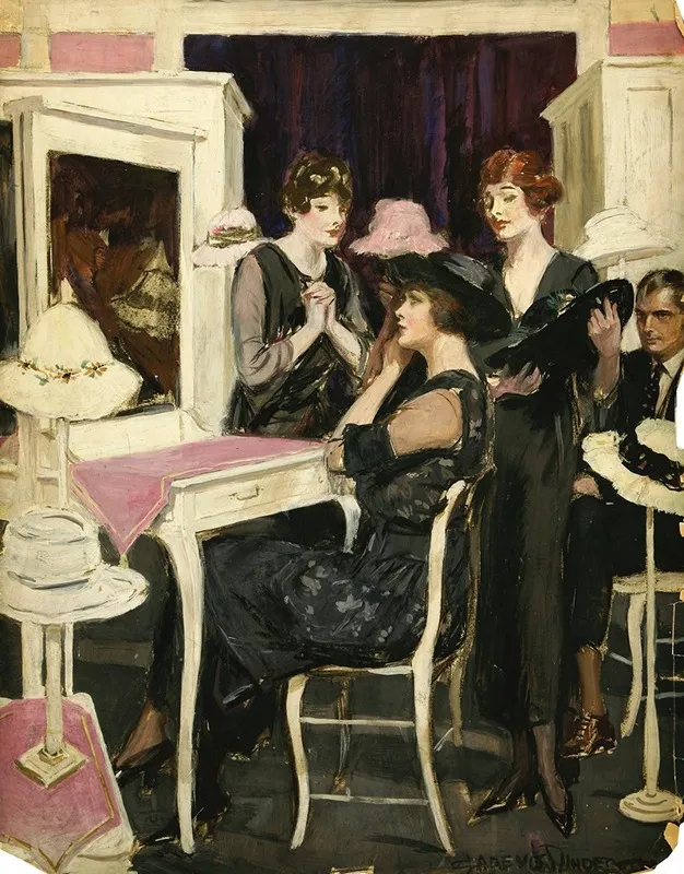 Women In A Hat Shop Wall Art by Clarence F. Underwood - High-Resolution Digital Print