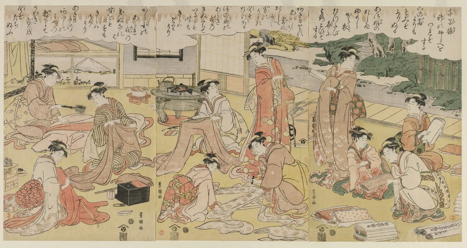 Women Making Clothing Wall Art by Toyokuni Utagawa - High-Resolution Digital Print
