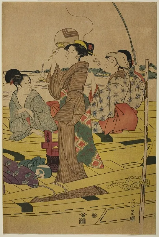 Women On A Fishing Boat Ii Wall Art by Chokosai Eisho - High-Resolution Digital Print