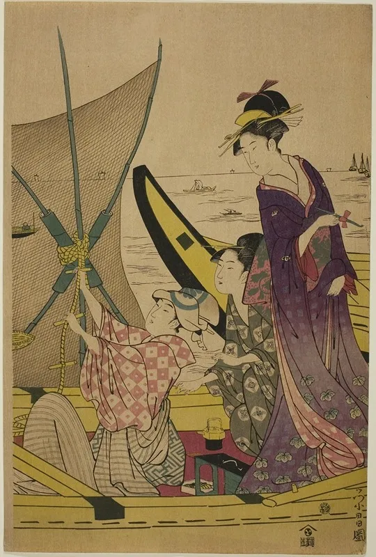 Women On A Fishing Boat Iii Wall Art by Chokosai Eisho - High-Resolution Digital Print