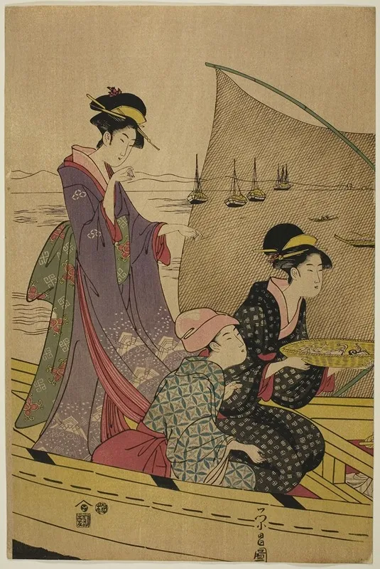 Women On A Fishing Boat Wall Art by Chokosai Eisho - High-Resolution Digital Print