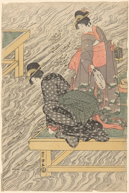 Women On Wharf Watching Fish Wall Art by Toyokuni Utagawa - High-Resolution Digital Print