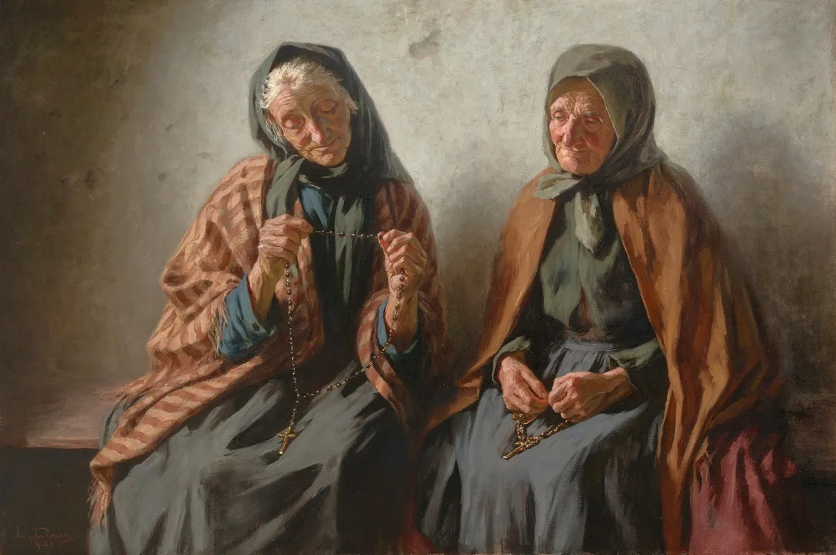 Women Praying On The Porch Wall Art by Mieczysław Reyzner - High-Resolution Digital Print
