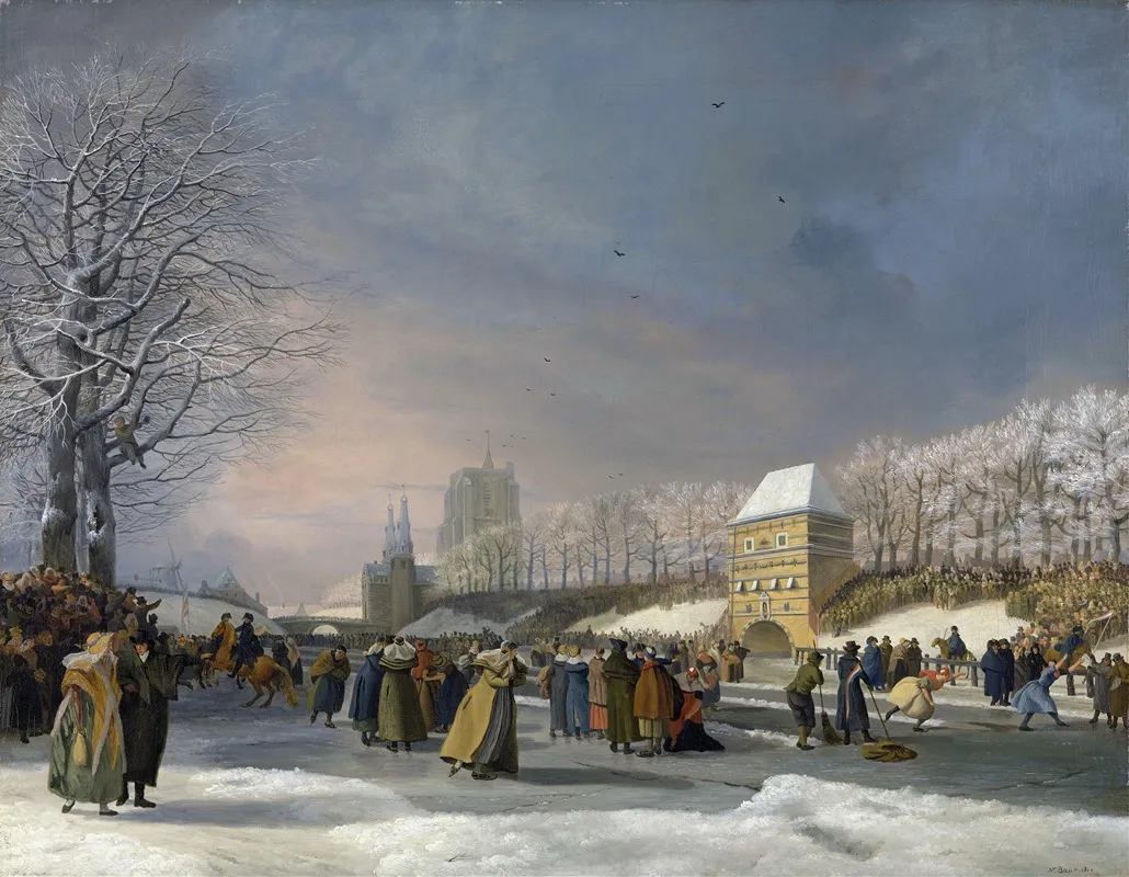 Womens Skating Competition On The Stadsgracht In Leeuwarden 21 January 1809 Wall Art by Nicolaas Baur - High-Resolution Digital Print