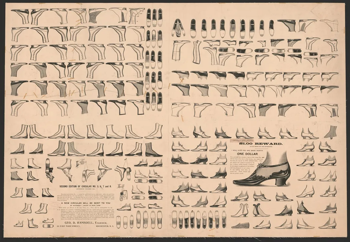 Wood Engravers Specimen Sheet Of Shoe Designs Wall Art by George D. Ramsdell - High-Resolution Digital Print