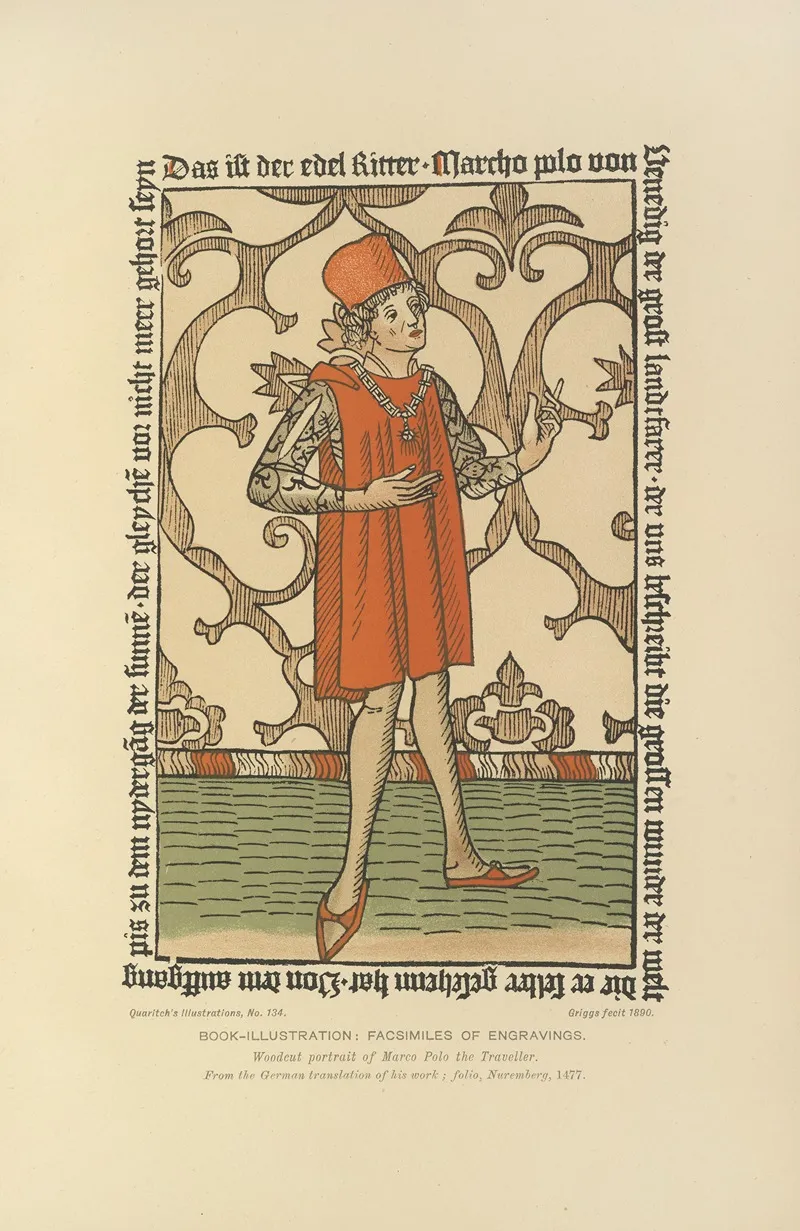 Woodcut Portrait Of Marco Polo The Traveller Wall Art by Bernard Quaritch - High-Resolution Digital Print