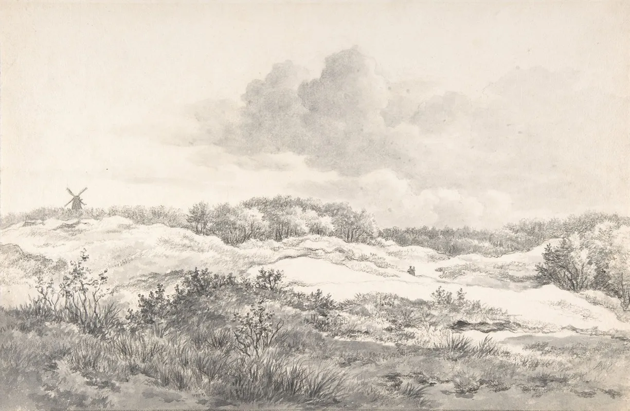 Wooded Dune Landscape Near Haarlem With Windmill And A Pair Of Figures Wall Art by Gerrit Jan Michaëlis - High-Resolution Digital Print