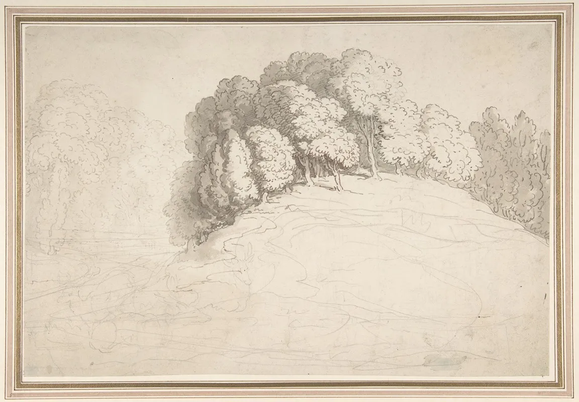 Wooded Hillside With Deer