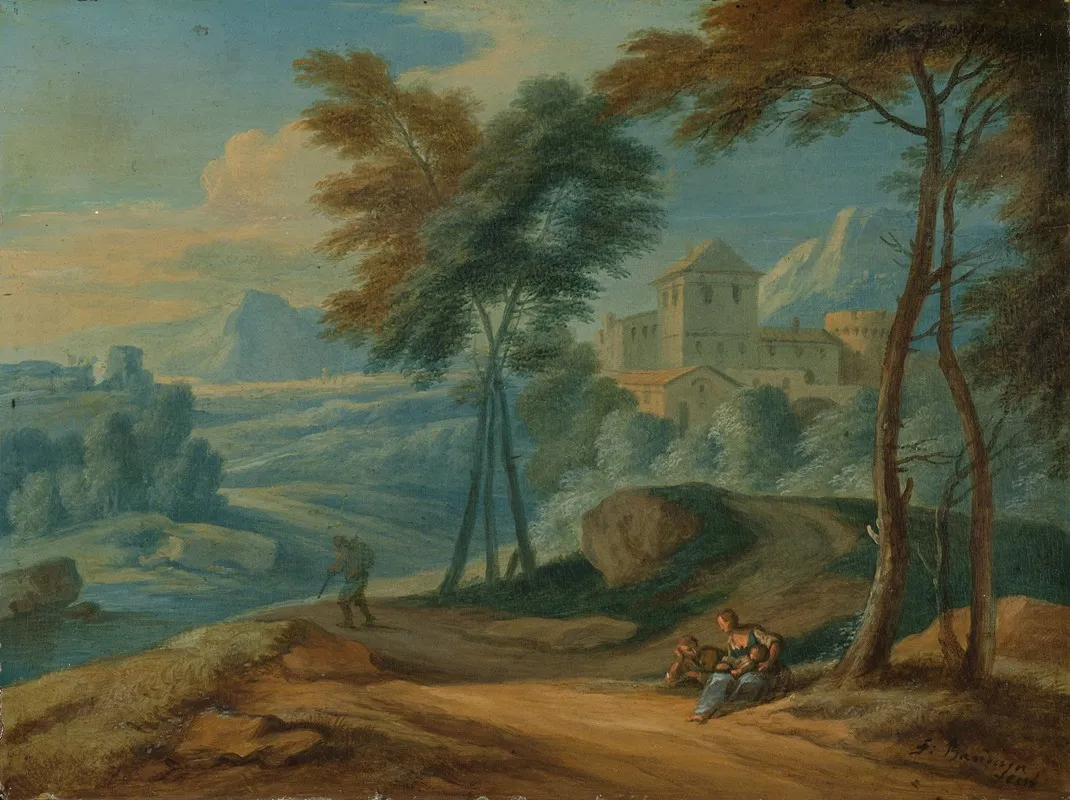 Wooded Italianate Landscape With Figures Wall Art by Frans Boudewyns - High-Resolution Digital Print