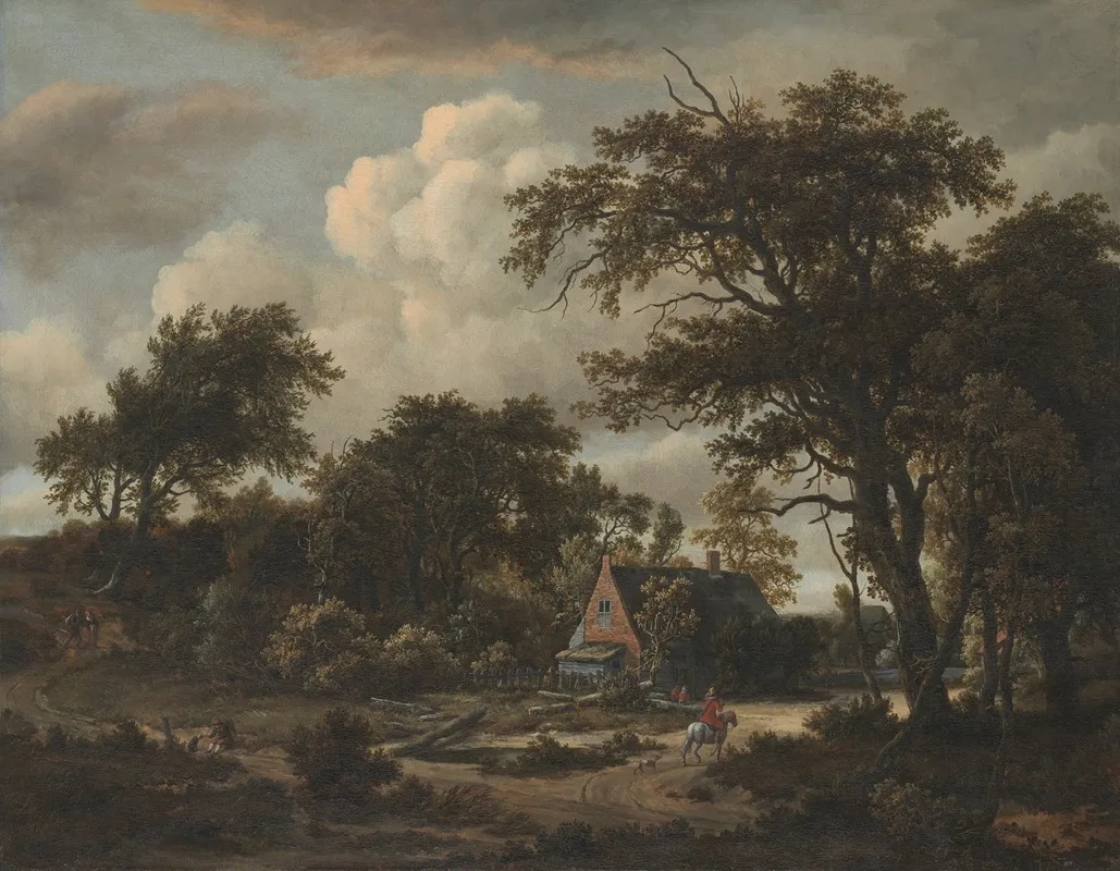 Wooded Landscape With Cottage And Horseman