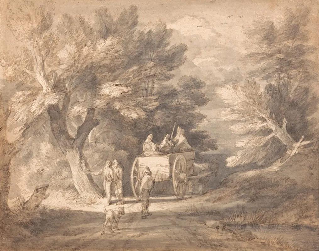 Wooded Landscape With Country Cart And Figures Walking Down A Lane Wall Art by Thomas Gainsborough - High-Resolution Digital Print