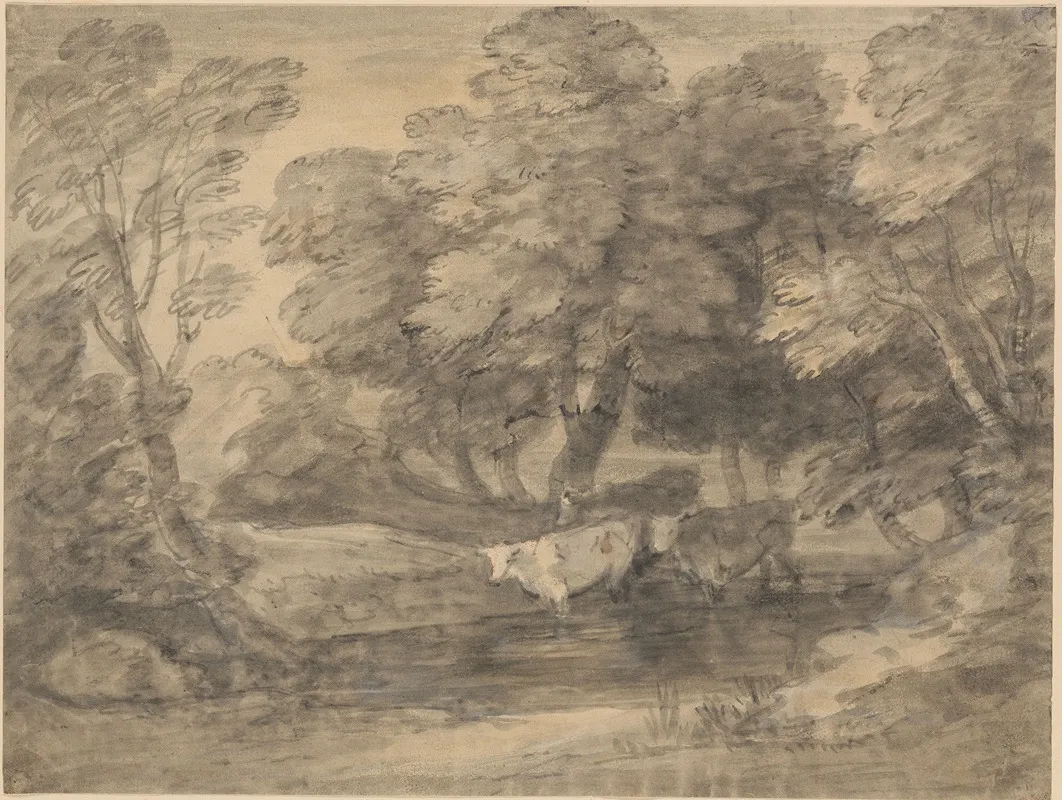 Wooded Landscape With Cows In A Pool Wall Art by Thomas Gainsborough - High-Resolution Digital Print