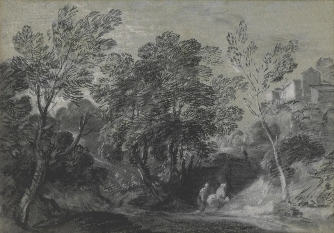 Wooded Landscape With Figures And Houses On The Hill Wall Art by Thomas Gainsborough - High-Resolution Digital Print