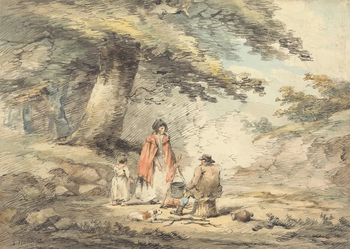 Wooded Landscape With Figures Round A Cooking Pot Wall Art by Thomas Hand - High-Resolution Digital Print