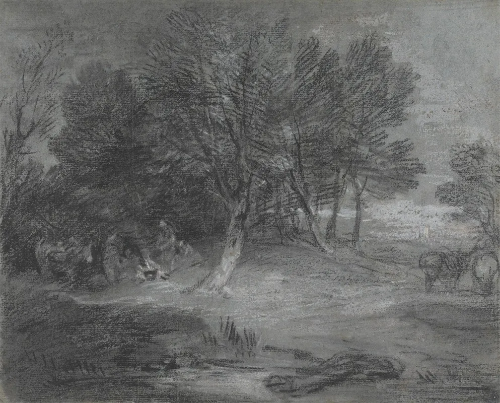 Wooded Landscape With Gypsy Encampment Wall Art by Thomas Gainsborough - High-Resolution Digital Print