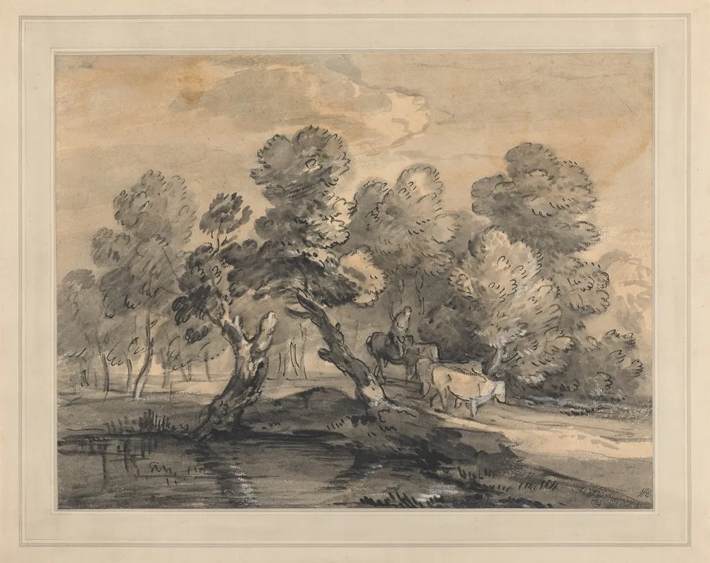 Wooded Landscape With Herdsman And Cows Wall Art by Thomas Gainsborough - High-Resolution Digital Print