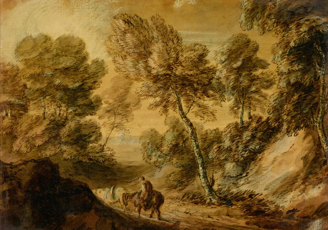 Wooded Landscape With Horseman And Pack Horse Wall Art by Thomas Gainsborough - Canvas Print