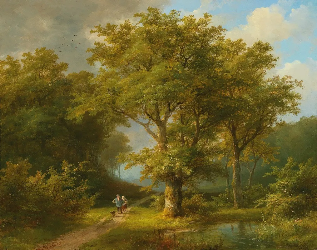 Wooded Landscape With Peasant Couple Returning Home Wall Art by Johann Bernhard Klombeck - High-Resolution Digital Print