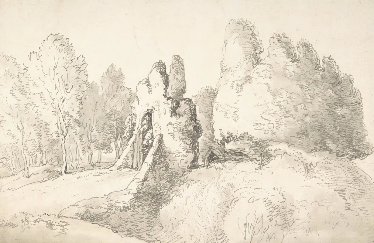 Wooded Landscape With Ruins