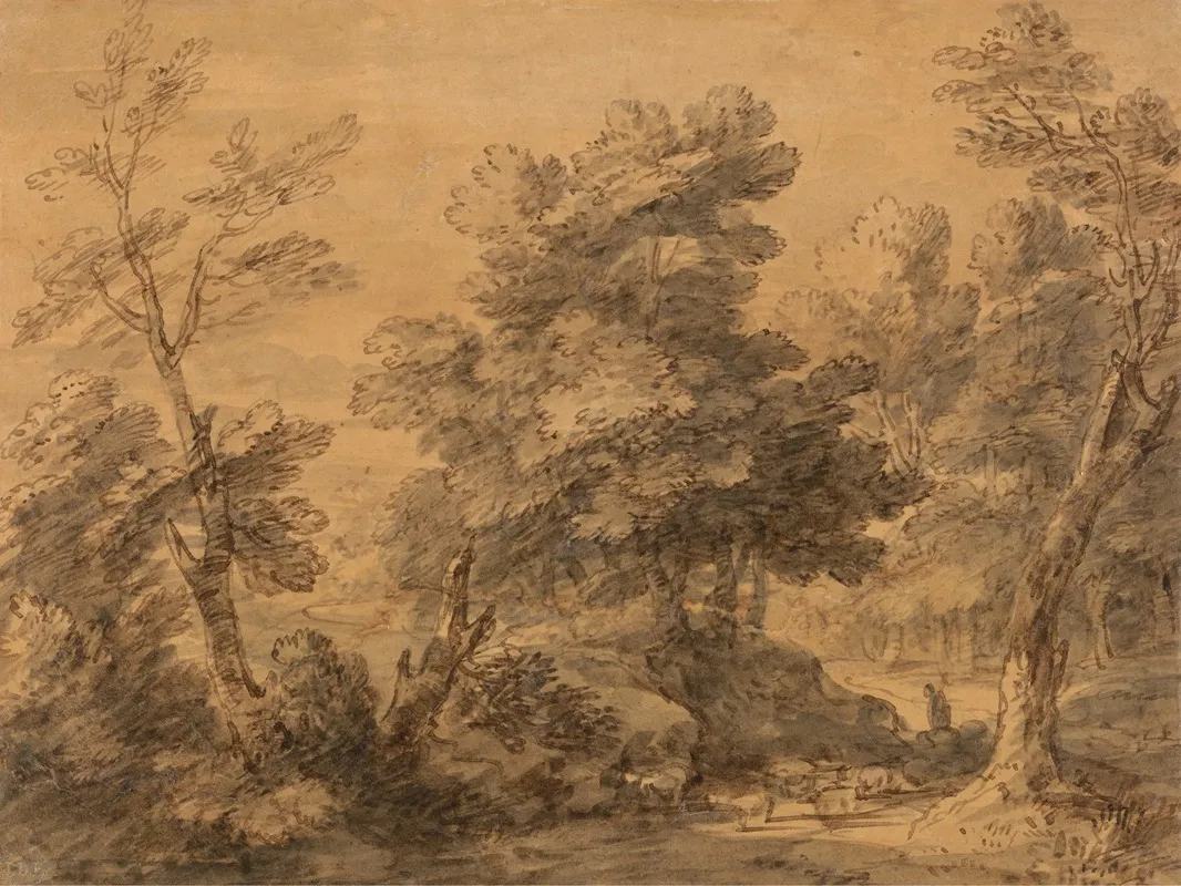 Wooded Landscape With Shepherd And Sheep Wall Art by Thomas Gainsborough - High-Resolution Digital Print