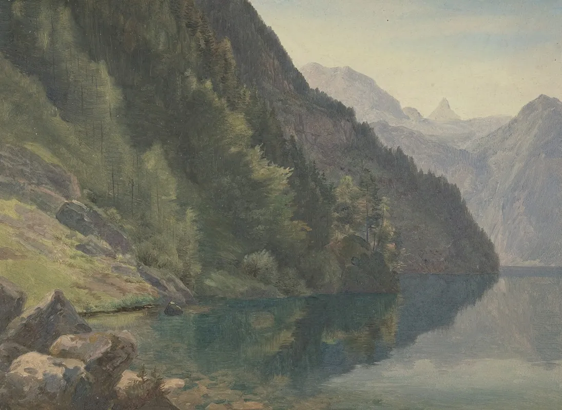 Wooded Shore At The King Lake Konigsee Wall Art by Johann Heinrich Schilbach - High-Resolution Digital Print