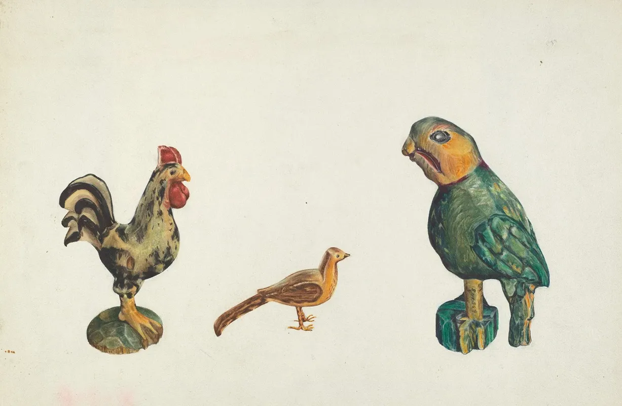 Wooden Birds Wall Art by Alice Domey - High-Resolution Digital Print