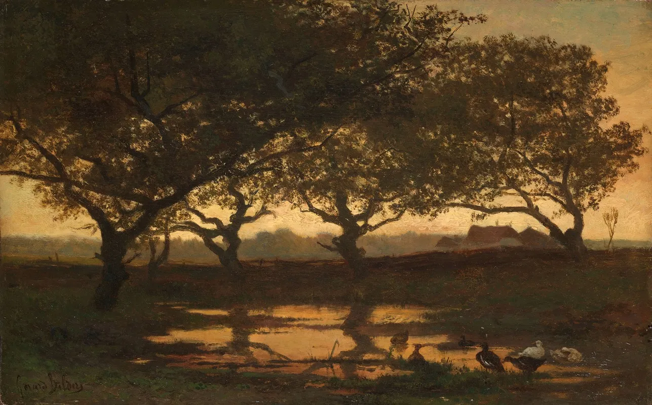 Woodland Pond At Sunset Wall Art by Gerard Bilders - High-Resolution Digital Print