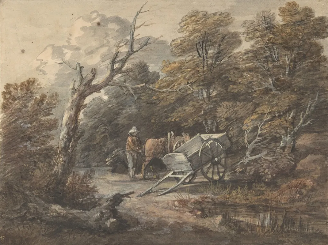 Woodland Scene With A Peasant A Horse And A Cart 2