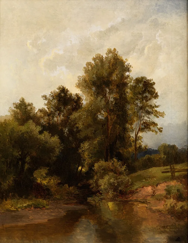 Woodland Scenery By A Riverbank Wall Art by Dietrich Langko   - High-Resolution Digital Print
