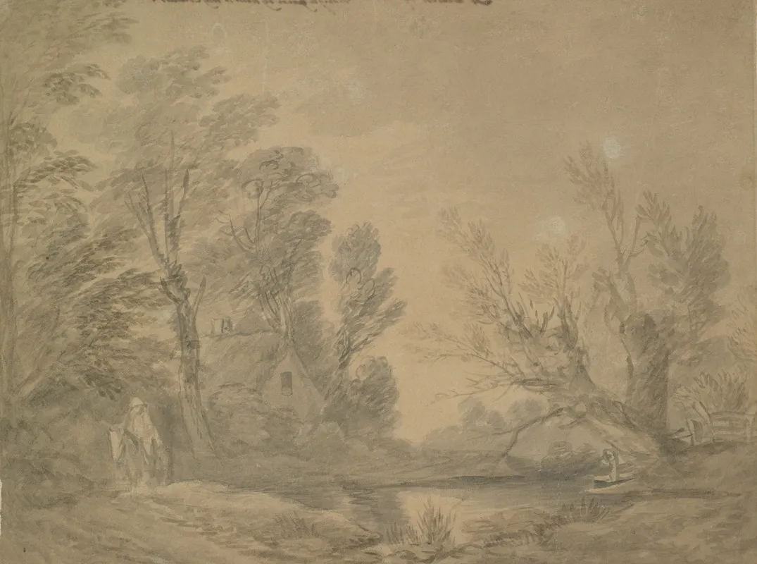 Woody Landscape With Horseman Near A Pond By A Cottage Wall Art by Thomas Gainsborough - High-Resolution Digital Print