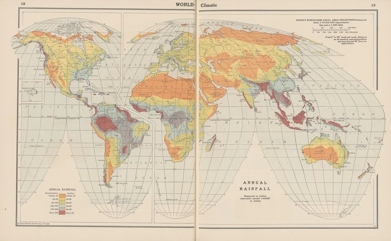World Climatic Annual Rainfall Wall Art by John Paul Goode - High-Resolution Digital Print
