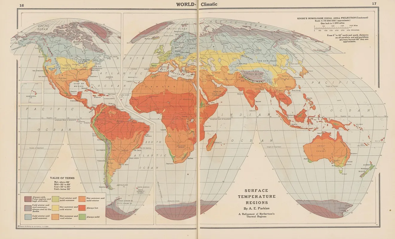 World Climatic Surface Temperature Regions Wall Art by John Paul Goode - High-Resolution Digital Print