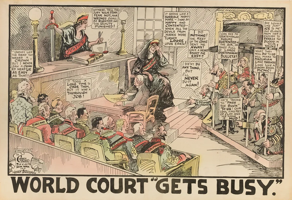 World Court Gets Busy Wall Art by Carey Cartoon Service - High-Resolution Digital Print
