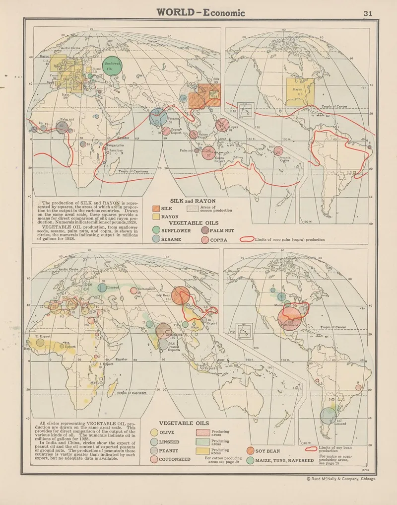 World Economic Textile Fibers Vegetable Oils Wall Art by John Paul Goode - High-Resolution Digital Print