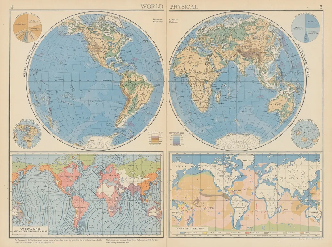 World Physical Co Tidal Lines And Ocean Drainage Areas Wall Art by John George Bartholomew - High-Resolution Digital Print