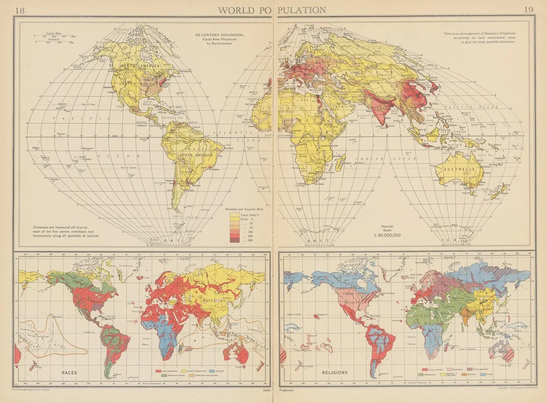 World Population Wall Art by John George Bartholomew - High-Resolution Digital Print