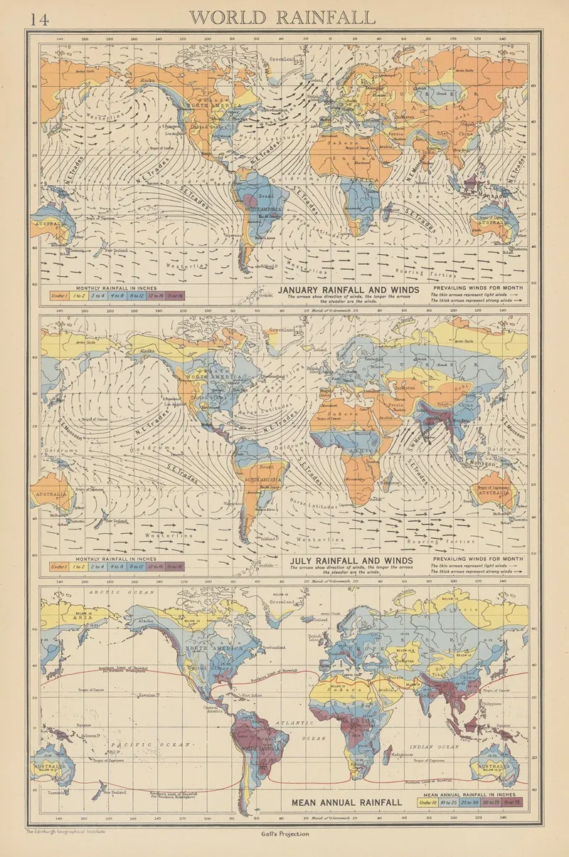 World Rainfall Wall Art by John George Bartholomew - High-Resolution Digital Print