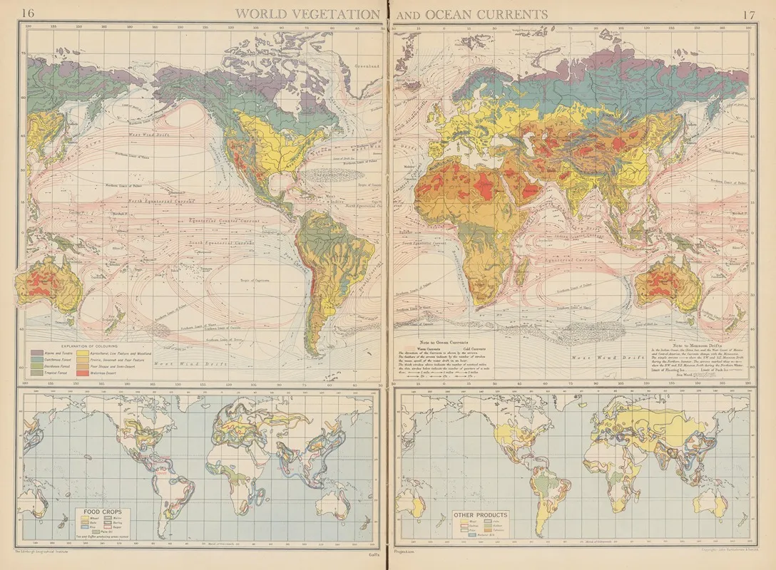 World Vegetation And Ocean Currents Wall Art by John George Bartholomew - High-Resolution Digital Print