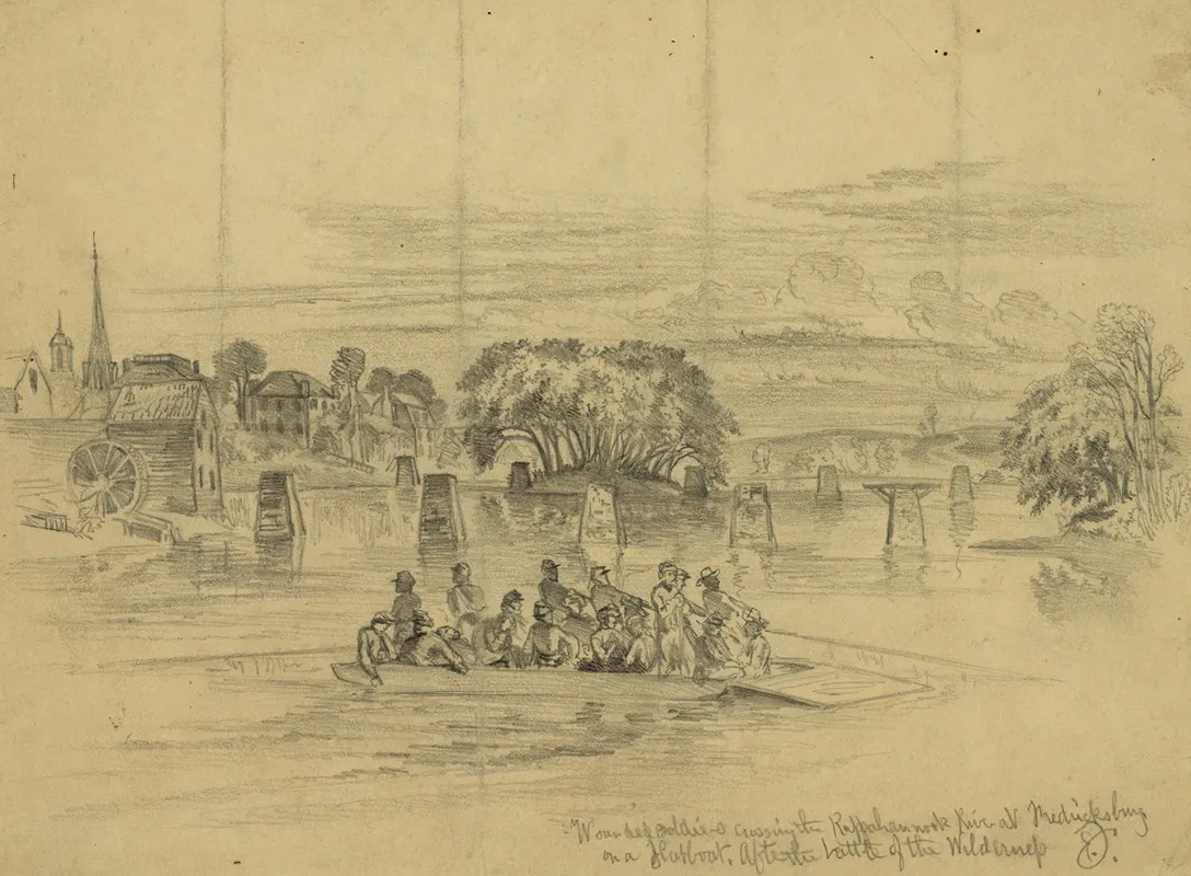 Wounded Soldiers Crossing The Rappahannock River At Fredericksburg On A Flatboat After The Battle Of The Wilderness