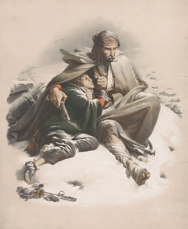 Wounded Soldiers In A Winter Landscape Wall Art by Bernard-Romain Julien - High-Resolution Digital Print