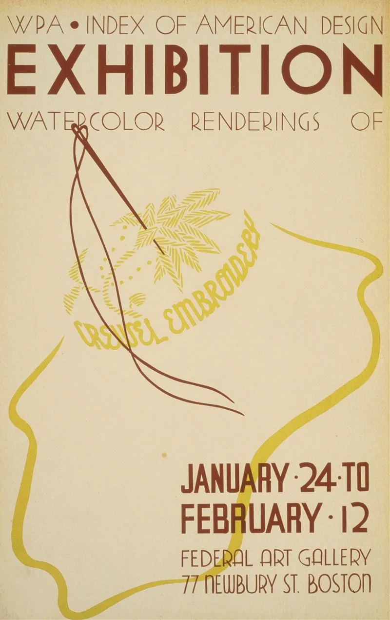 Wpa Index Of American Design Exhibition Watercolor Renderings Of Crewel Embroidery