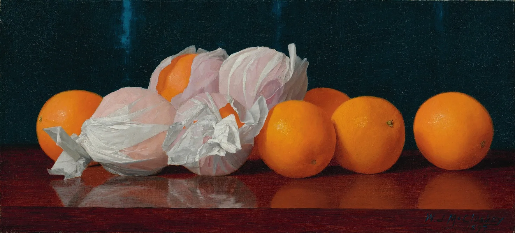 Wrapped Oranges On A Tabletop Wall Art by William Mccloskey - High-Resolution Digital Print
