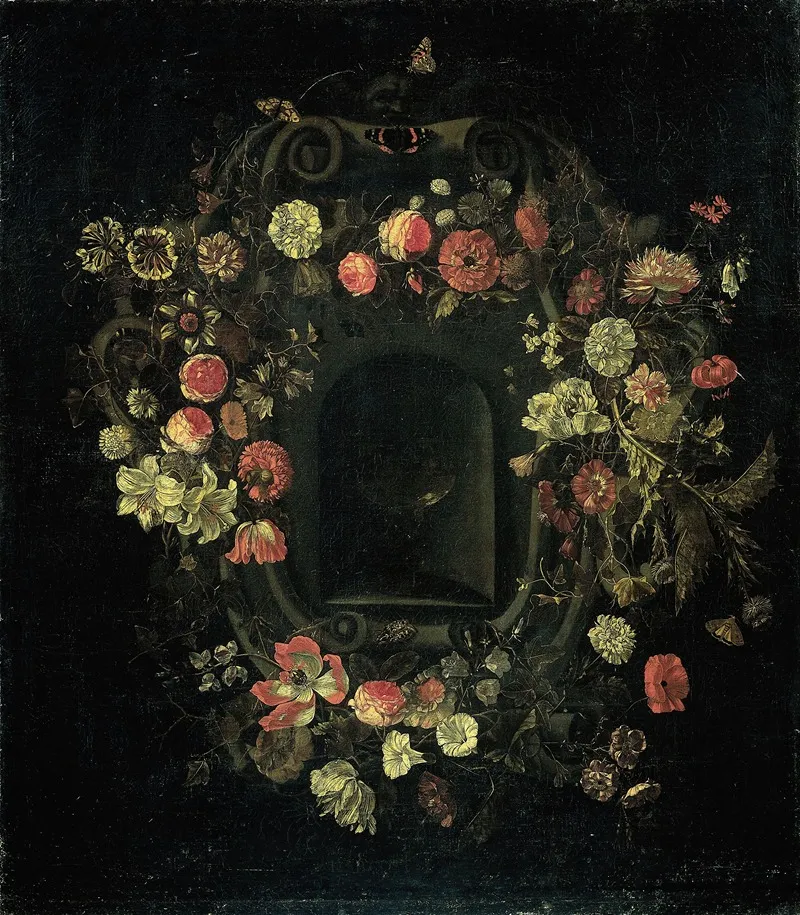 Wreath Of Flowers Encircling A Niche Wall Art by Karel Batist - High-Resolution Digital Print