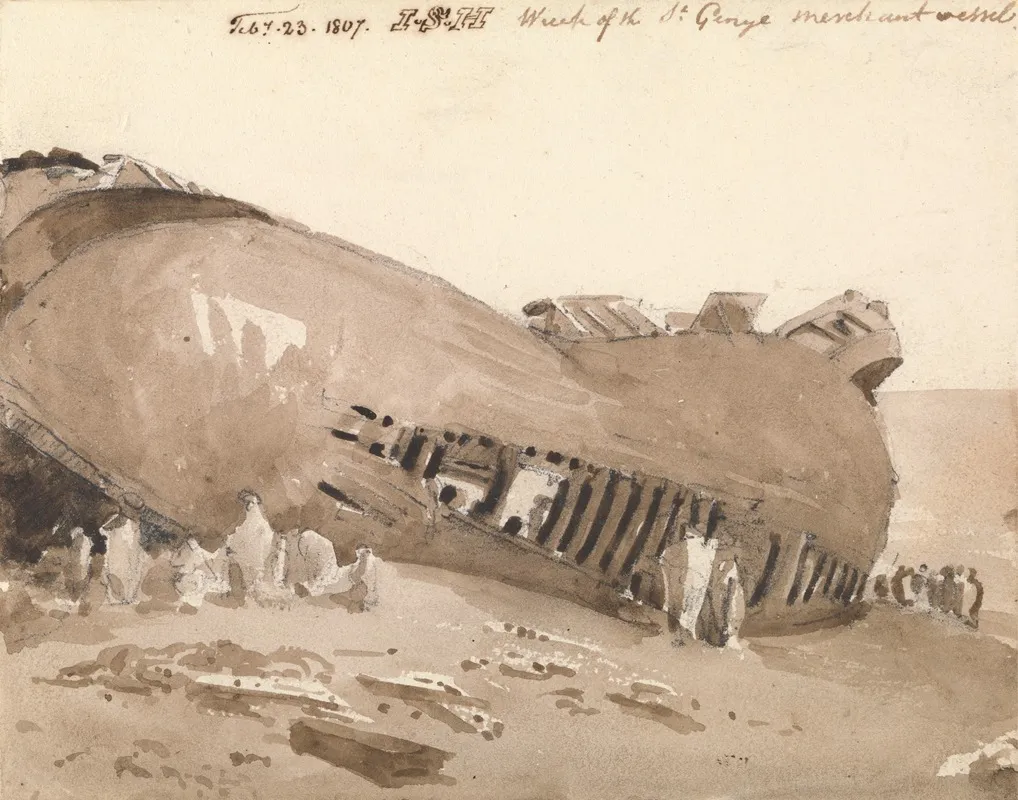 Wreck And The Merchant Vessel St George At Deal Kent Wall Art by John Samuel Hayward - High-Resolution Digital Print