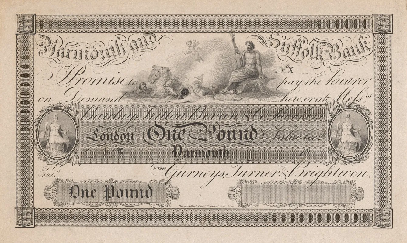 Yarmouth And Suffolk Bank One Pound Note Wall Art by Perkins &amp; Heath - High-Resolution Digital Print