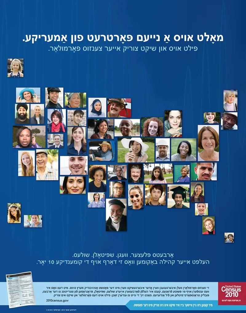 Yiddish Action Poster by Bureau of the Census - High-Resolution Digital Print